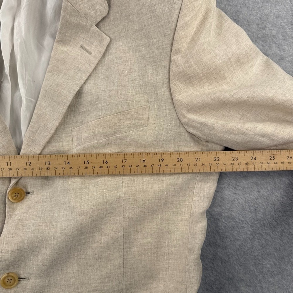 VTG Hugo Boss Blazer 42R Beige Cream Pure Linen Shoulder Pads Made in USA - Picture 7 of 15